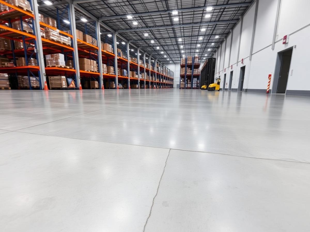 Sealed concrete warehouse floor with satin protective finish